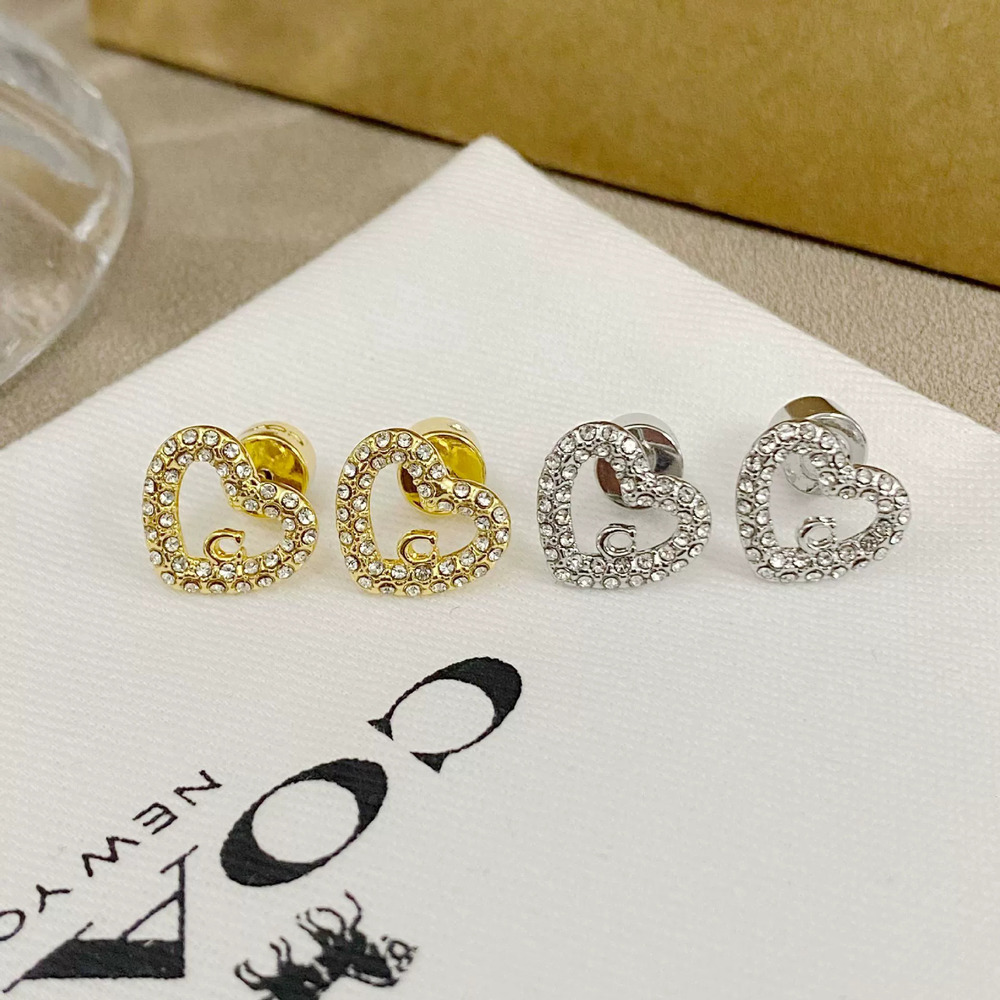 Coach Heart Shaped Tassel Earrings Full Diamond